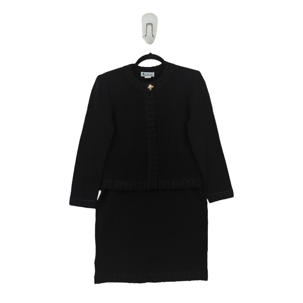 Linda Iki Women S Suit Set Black Knit Blazer Jacket Skirt Shimmer Hawaiian VTG